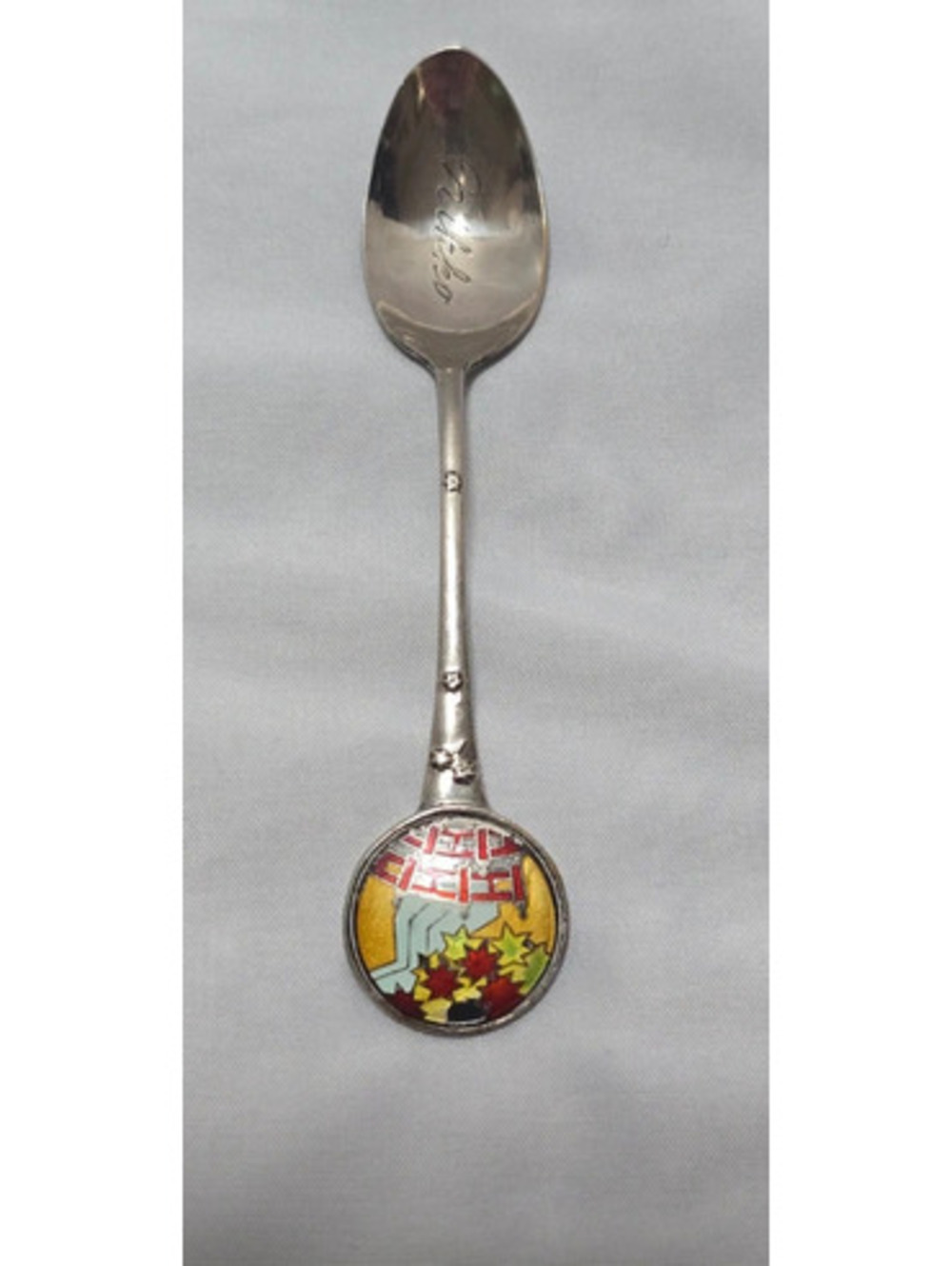 Vintage Kyoto Japan Enamel Souvenir Spoon Scenic Temple Cherry Blossom 4.5"